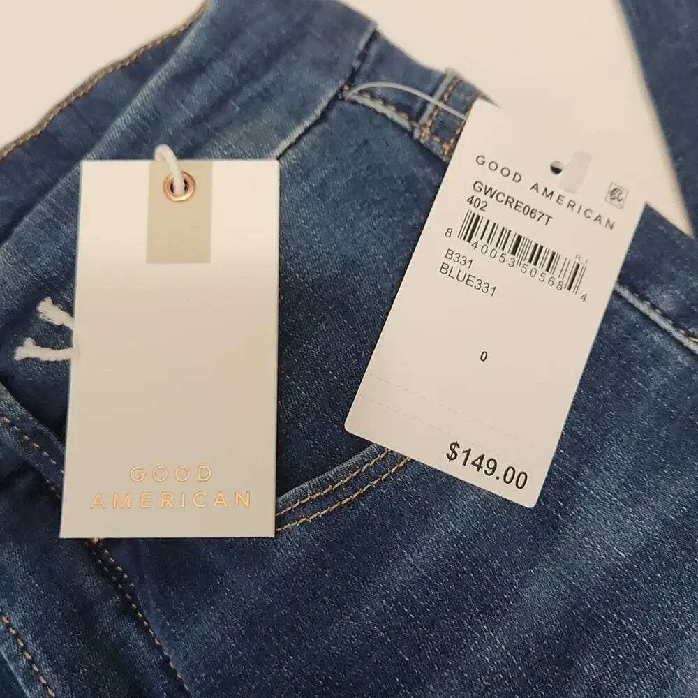 Good American Women's Good Waist Crop Jeans Size‎ 0/25 Raw Hem High-Rise Skinny